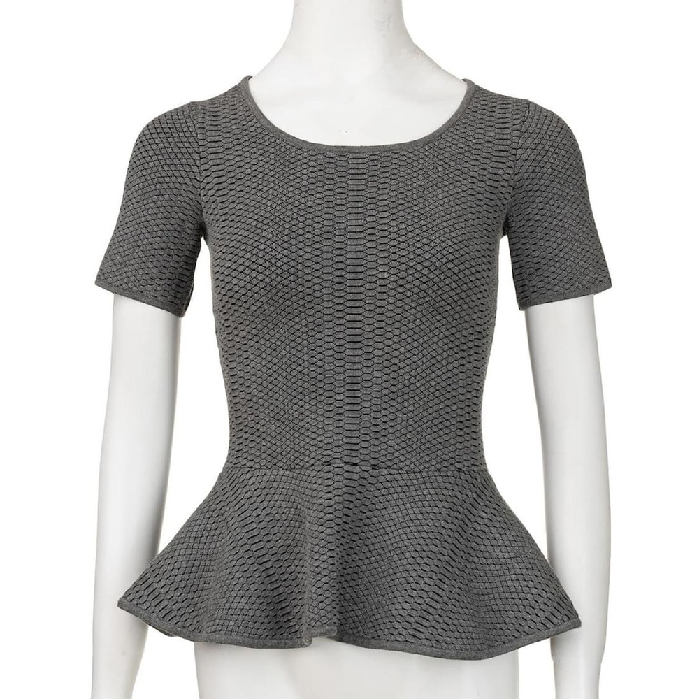 Sandro Peplum Knitted Grey Short-Sleeve Knit Top